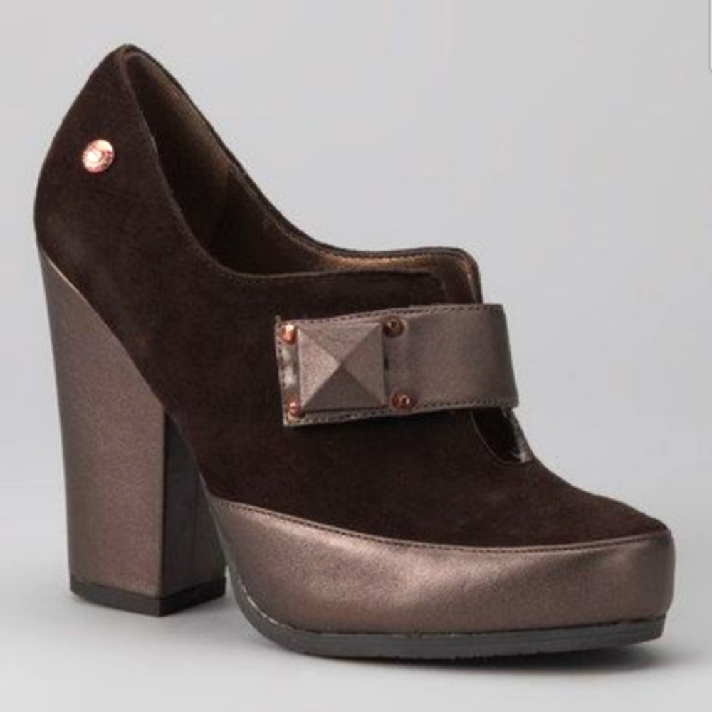 Vtg Calvin Klein Jeans brown suede & patent leather Nala pump, 9.5, EUC (NWOB)